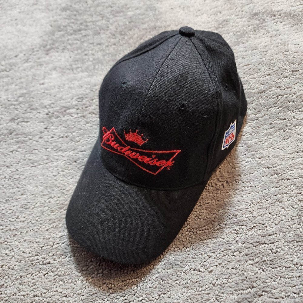 Budweiser Beer Super Bowl XLII Hat Black Red Stretch Baseball Cap Embroidered